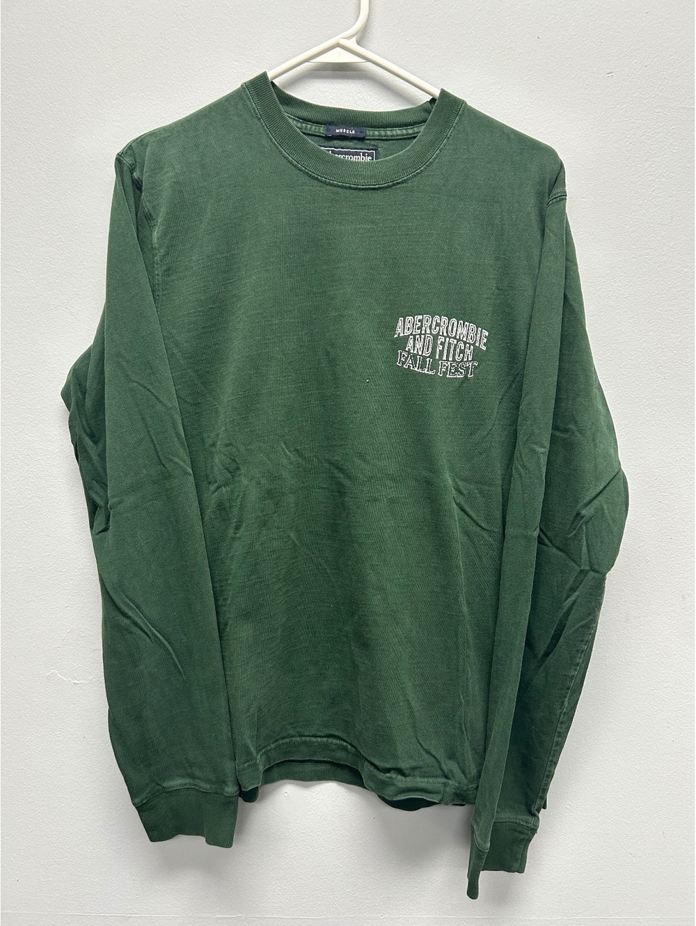 Vintage Y2K Abercrombie & Fitch Green Long Sleeve Muscle Fit Longsleeve T-Shirt